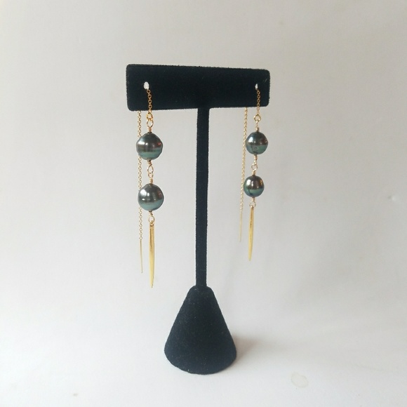Tahitian pearl earrings gold filled sterling silve